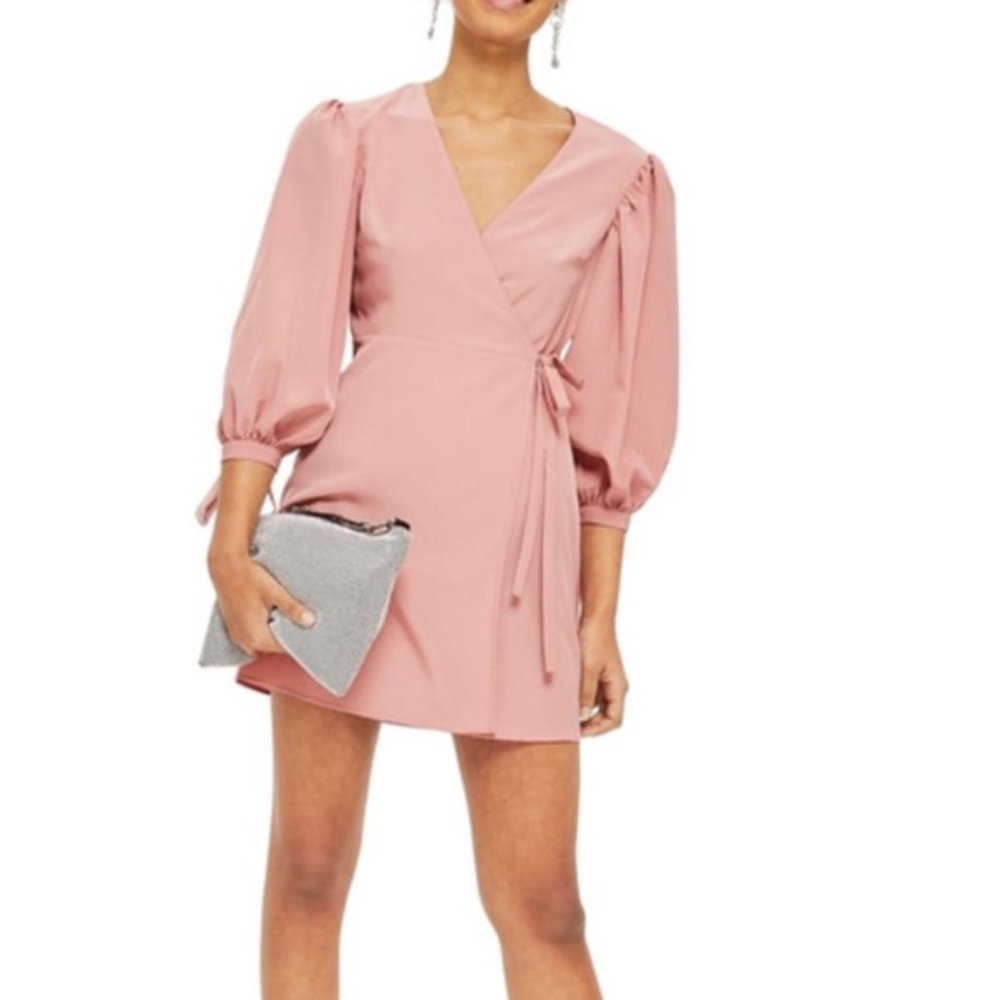 TOPSHOP Pink Ovoid Sleeve Wrap Mini Dress